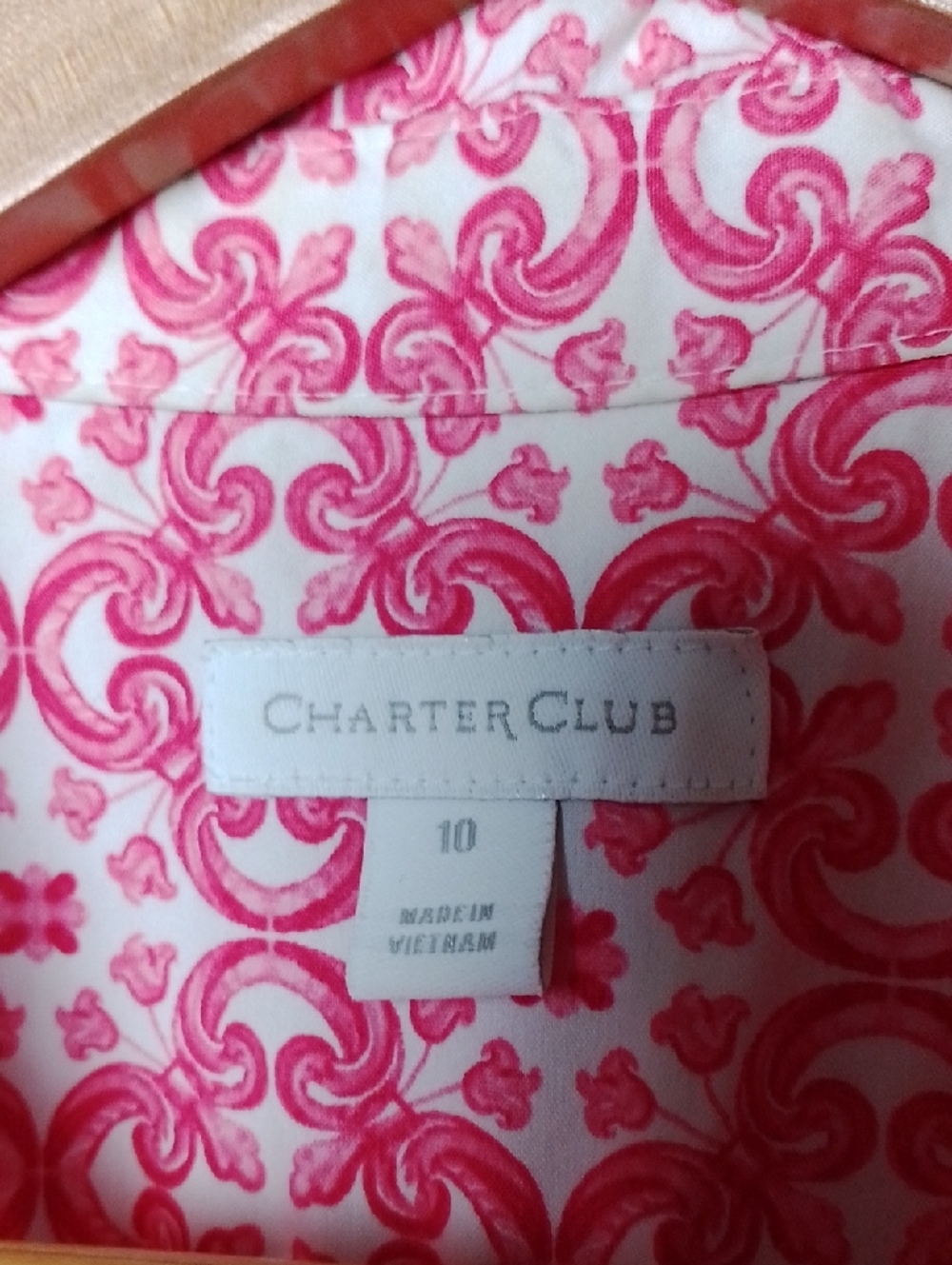 Charter Club Sleeveless Pink Printed Button-Down Tank Top Size 10 - Picture 2 of 5